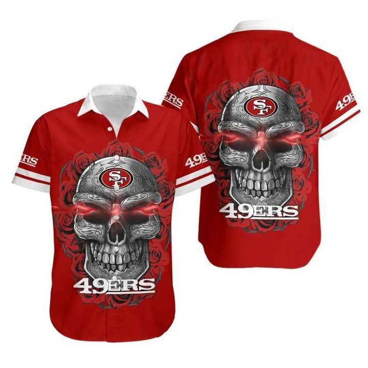 Nfl San Francisco 49Ers Red Skull Rose Trendy Hawaiian Shirt Aloha Shirt