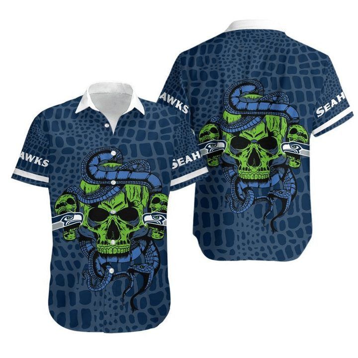 NFL Seattle Seahawks Navy Green Skull Hawaiian Shirt