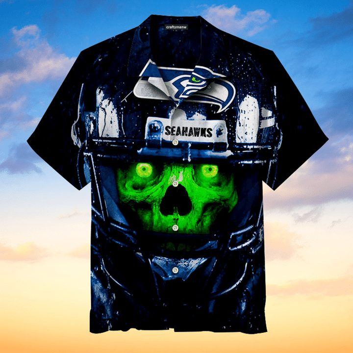 Nfl Seattle Seahawks Navy Green Skull Trendy Hawaiian Shirt Aloha Shirt