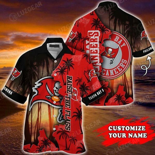 NFL Tampa Bay Buccaneers Custom Name Coconut Tree Hawaiian Shirt