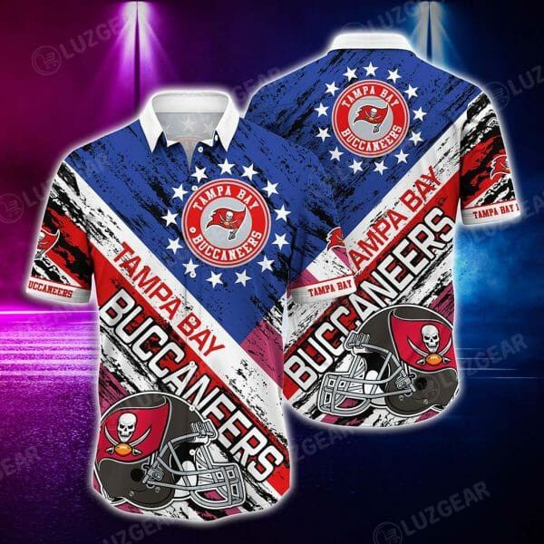 NFL Tampa Bay Buccaneers Helmet Blue Red Hawaiian Shirt