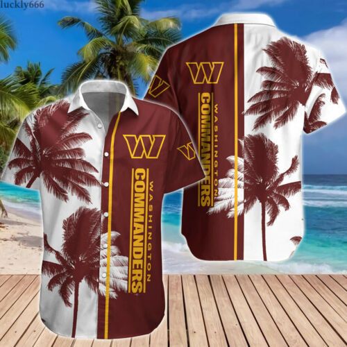 Nfl Washington Commanders Coconut Tree White Brown Trendy Hawaiian Shirt Aloha Shirt