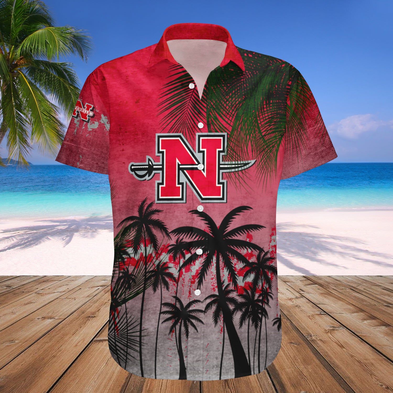 Nicholls Colonels Hawaii Shirt Coconut Tree Tropical Grunge – NCAA