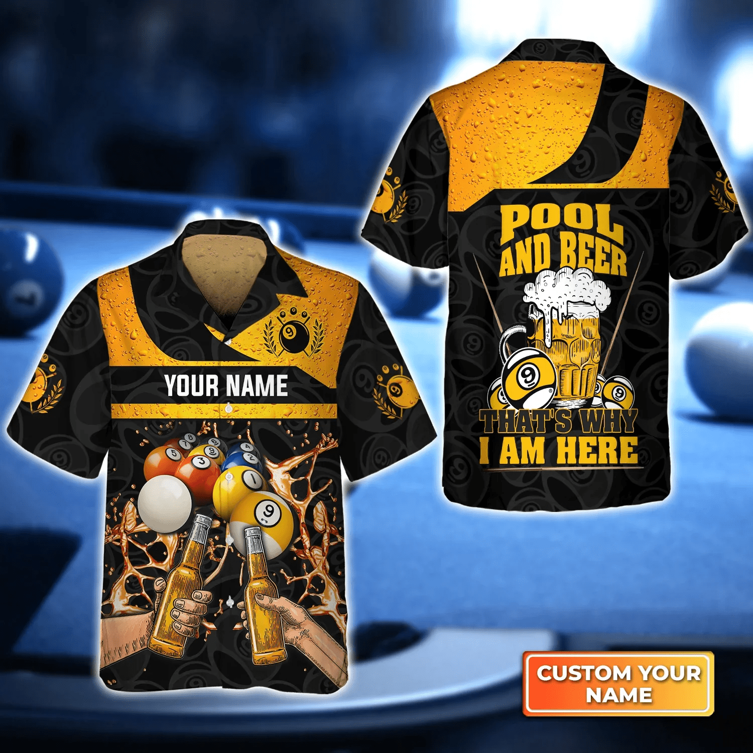 Nine-Ball Billiard And Beer That’s Why I’m Here Personalized Name 3D Trendy Hawaiian Shirt, Gift For Billiard Players