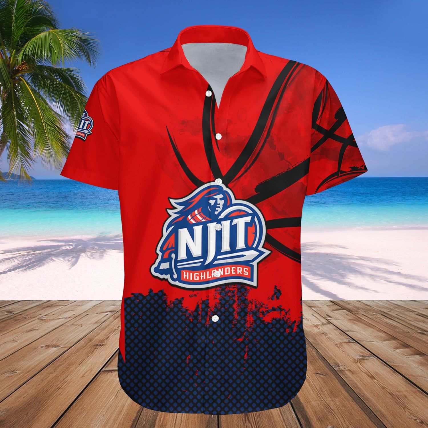 Njit Highlanders Hawaii Shirt Basketball Net Grunge Pattern – NCAA