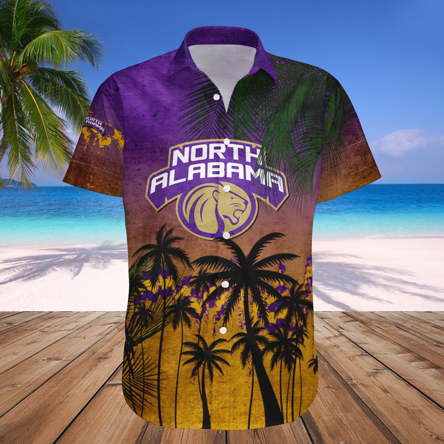 North Alabama Lions Hawaii Shirt Coconut Tree Tropical Grunge – NCAA