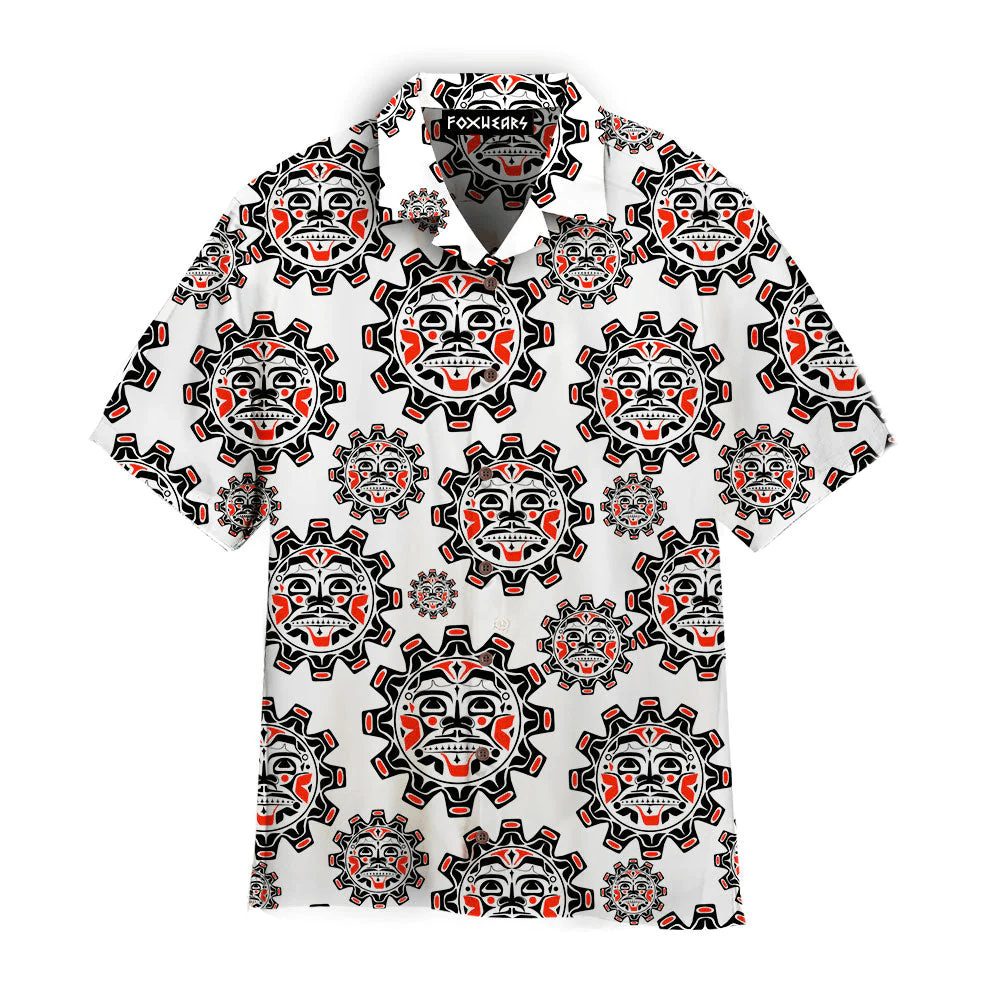 North American And Canadian Native In Black Red Aloha Hawaiian Shirts