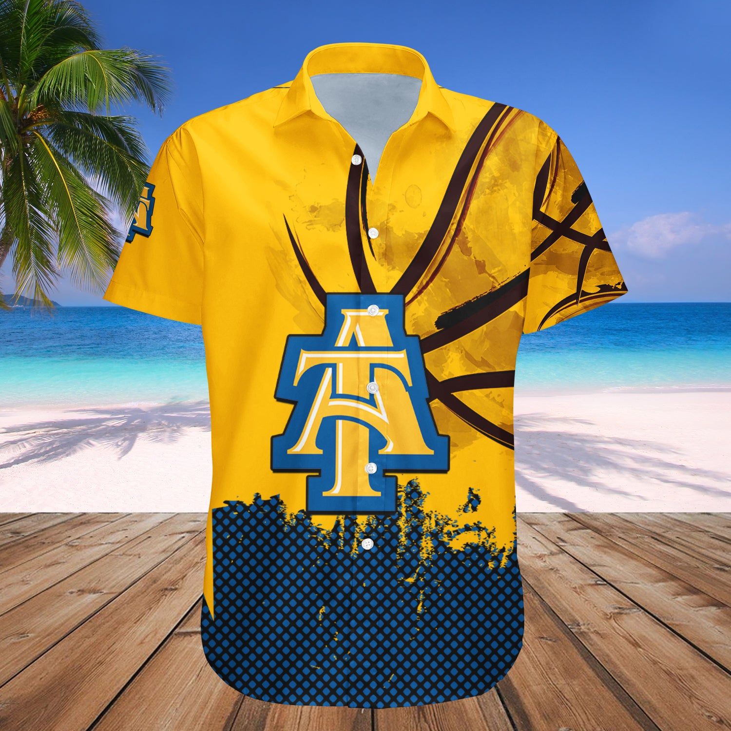 North Carolina A_T Aggies Hawaii Shirt Basketball Net Grunge Pattern – NCAA