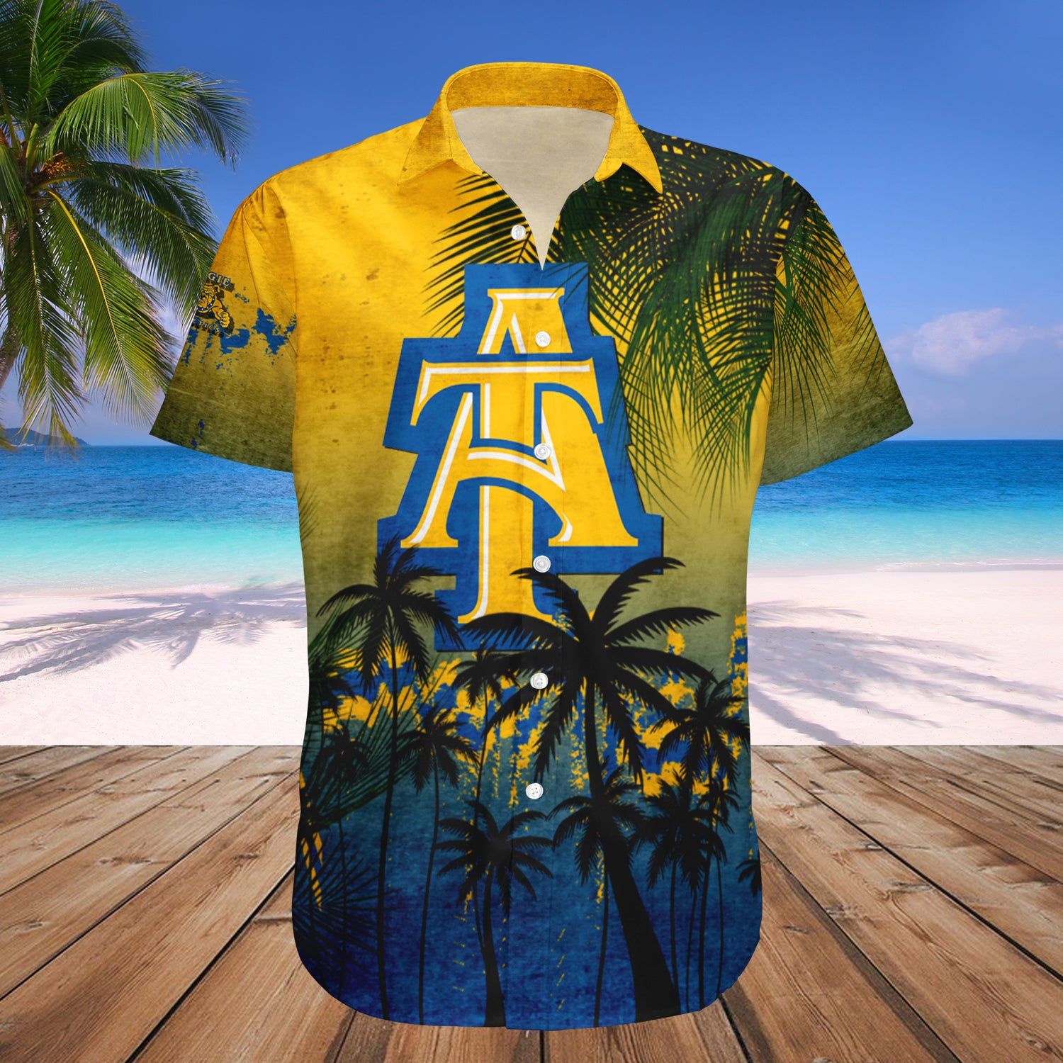 North Carolina A_T Aggies Hawaii Shirt Coconut Tree Tropical Grunge – NCAA