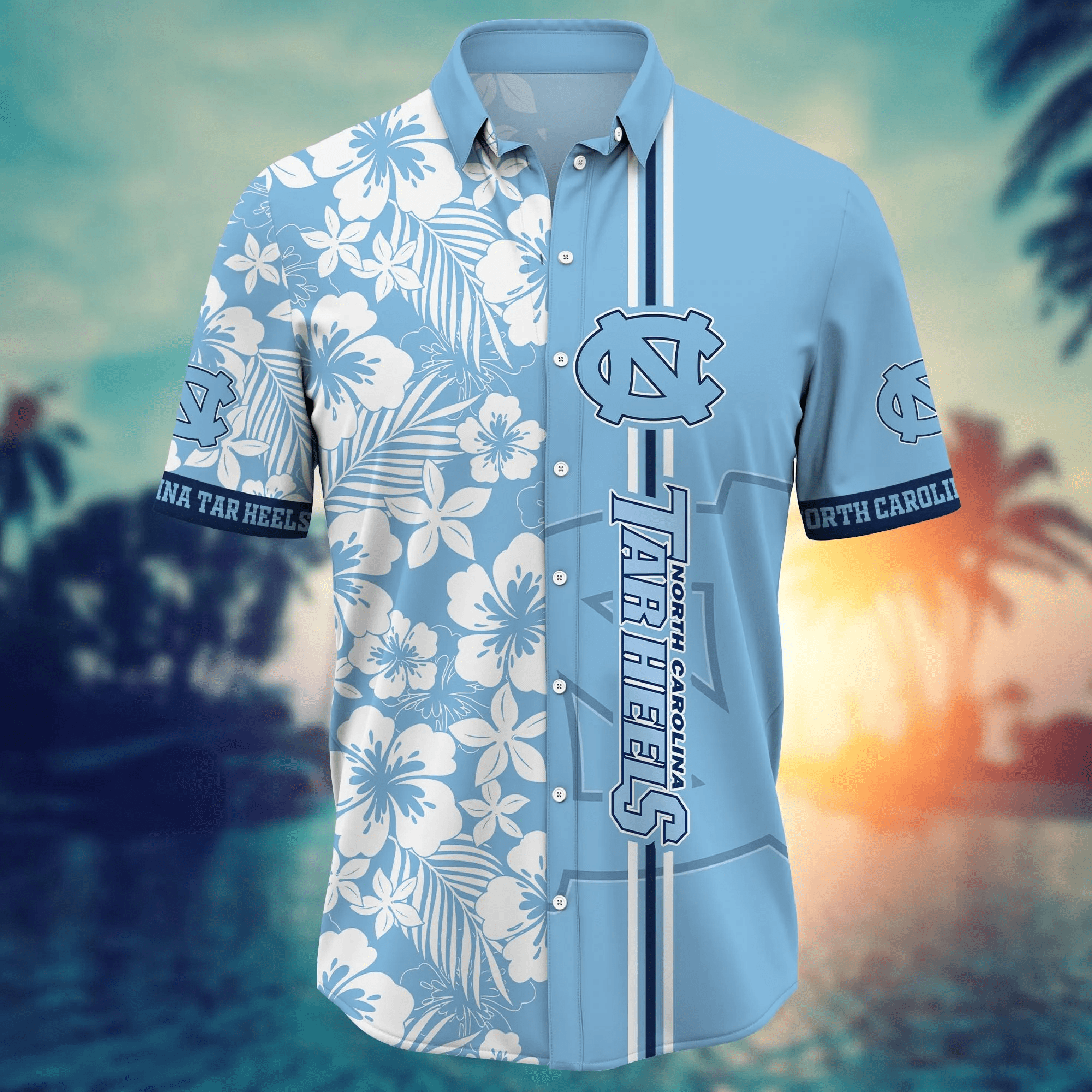 North Carolina Tar Heels NCAA Hawaiian Shirt Tan Linestime Aloha Shirt