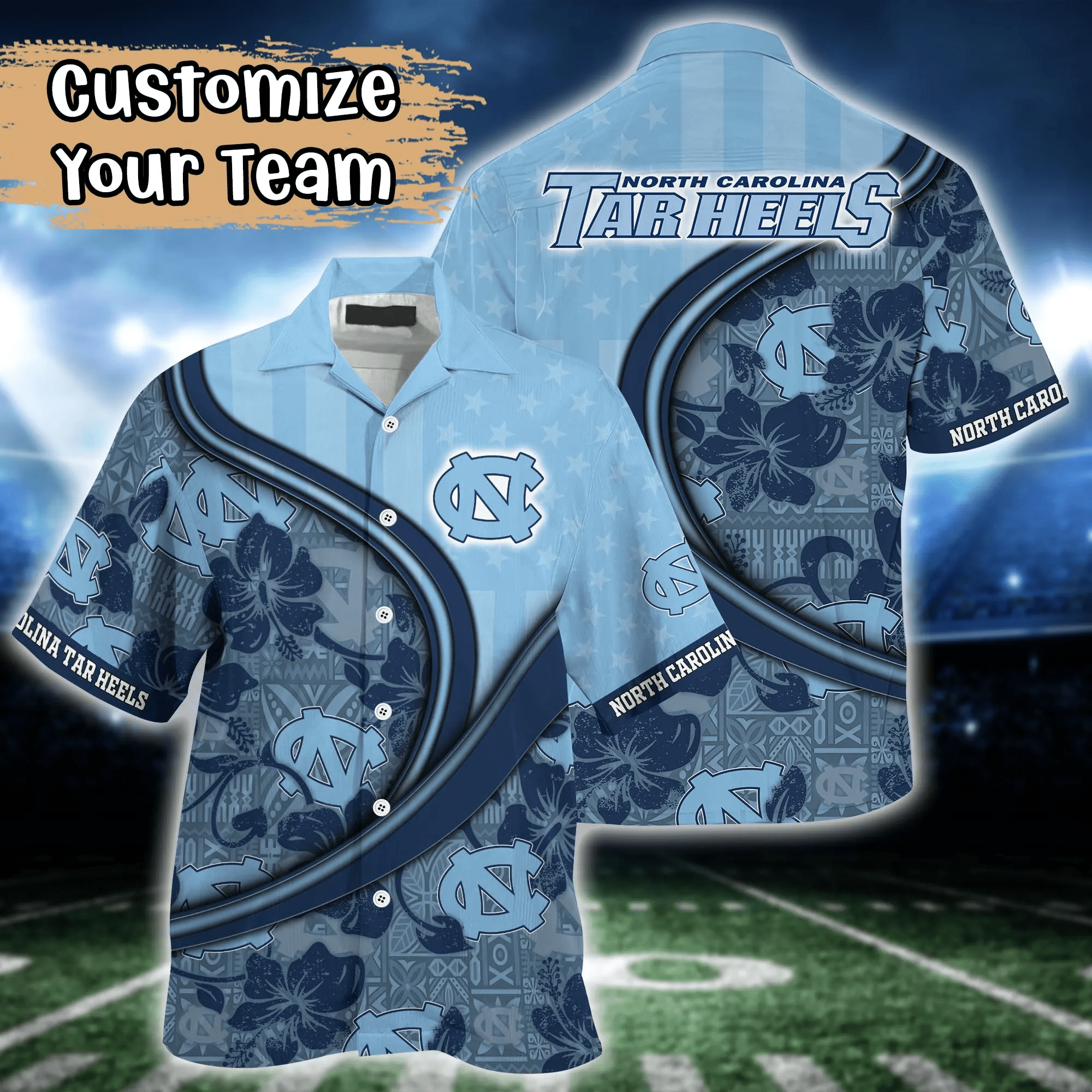 North Carolina Tar Heels NCAA Us Flag Hawaiian Shirt Custom Summer Aloha Shirt