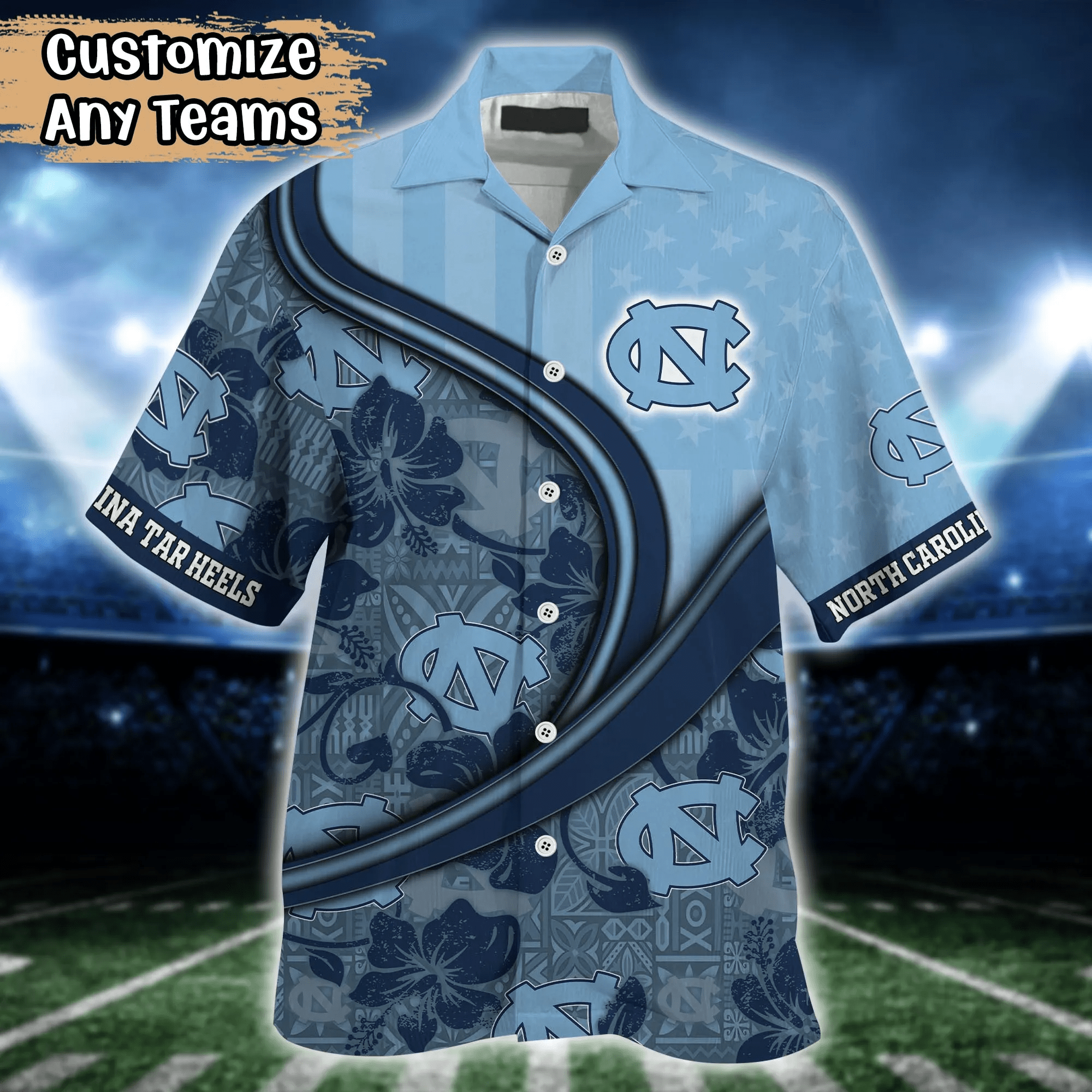 North Carolina Tar Heels NCAA Us Flag Hawaiian Shirt Custom Summer Aloha Shirt