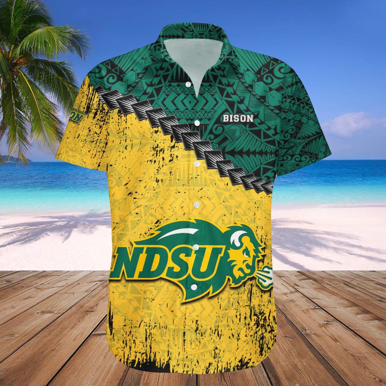 North Dakota State Bison Hawaii Shirt Grunge Polynesian Tattoo – NCAA