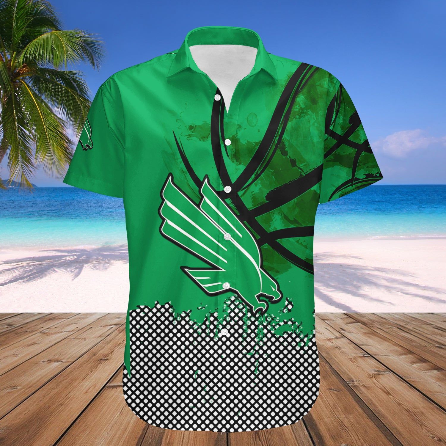 North Texas Mean Green Hawaii Shirt Basketball Net Grunge Pattern – NCAA