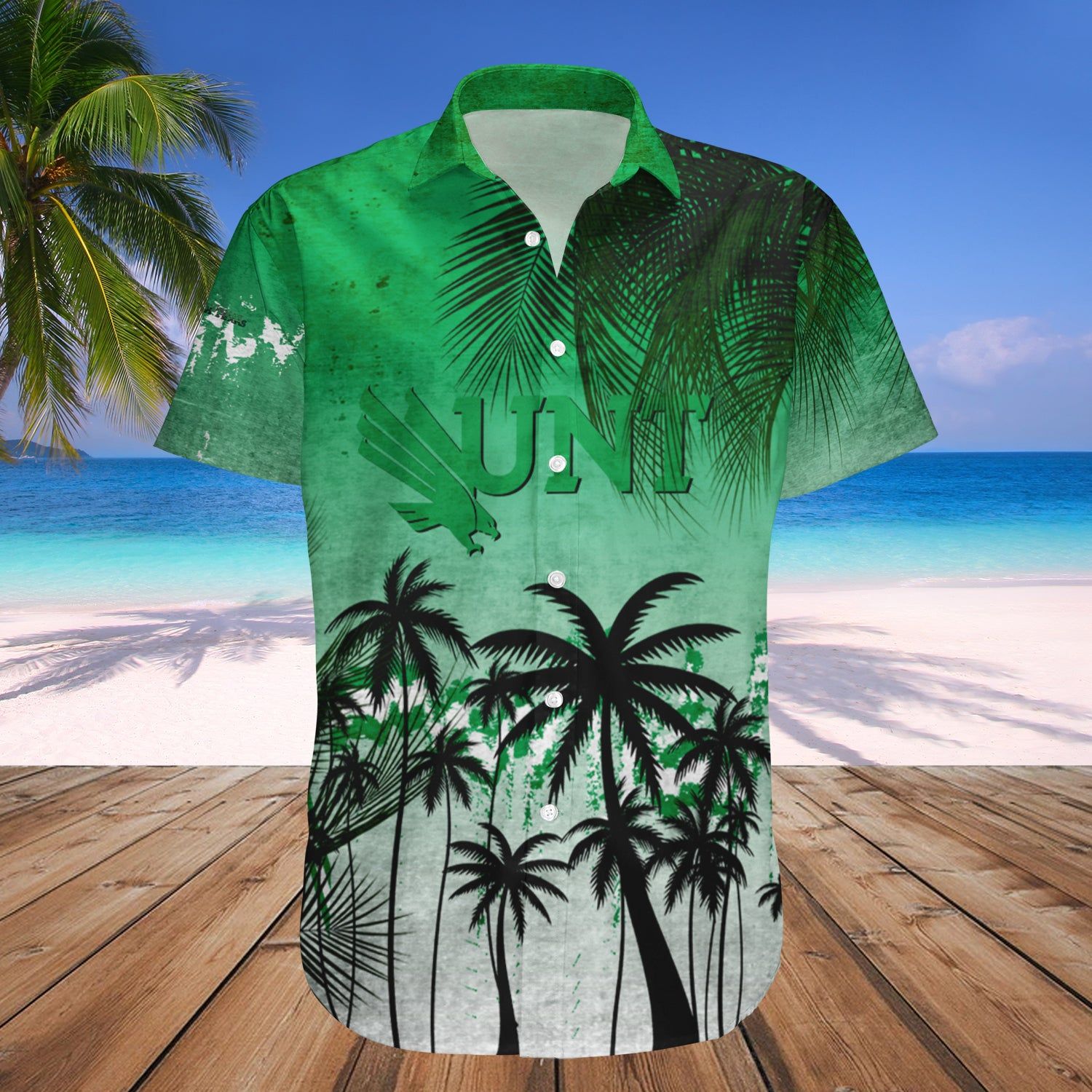North Texas Mean Green Hawaii Shirt Coconut Tree Tropical Grunge – NCAA