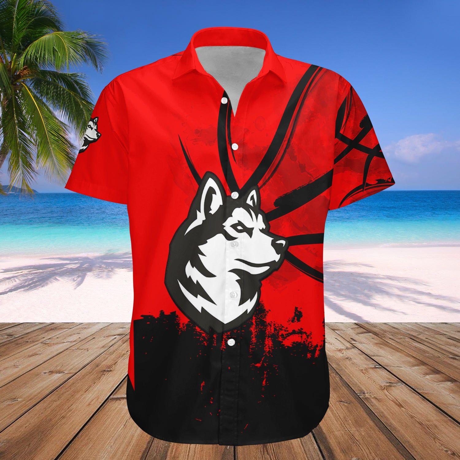 Northeastern Huskies Hawaii Shirt Basketball Net Grunge Pattern – NCAA