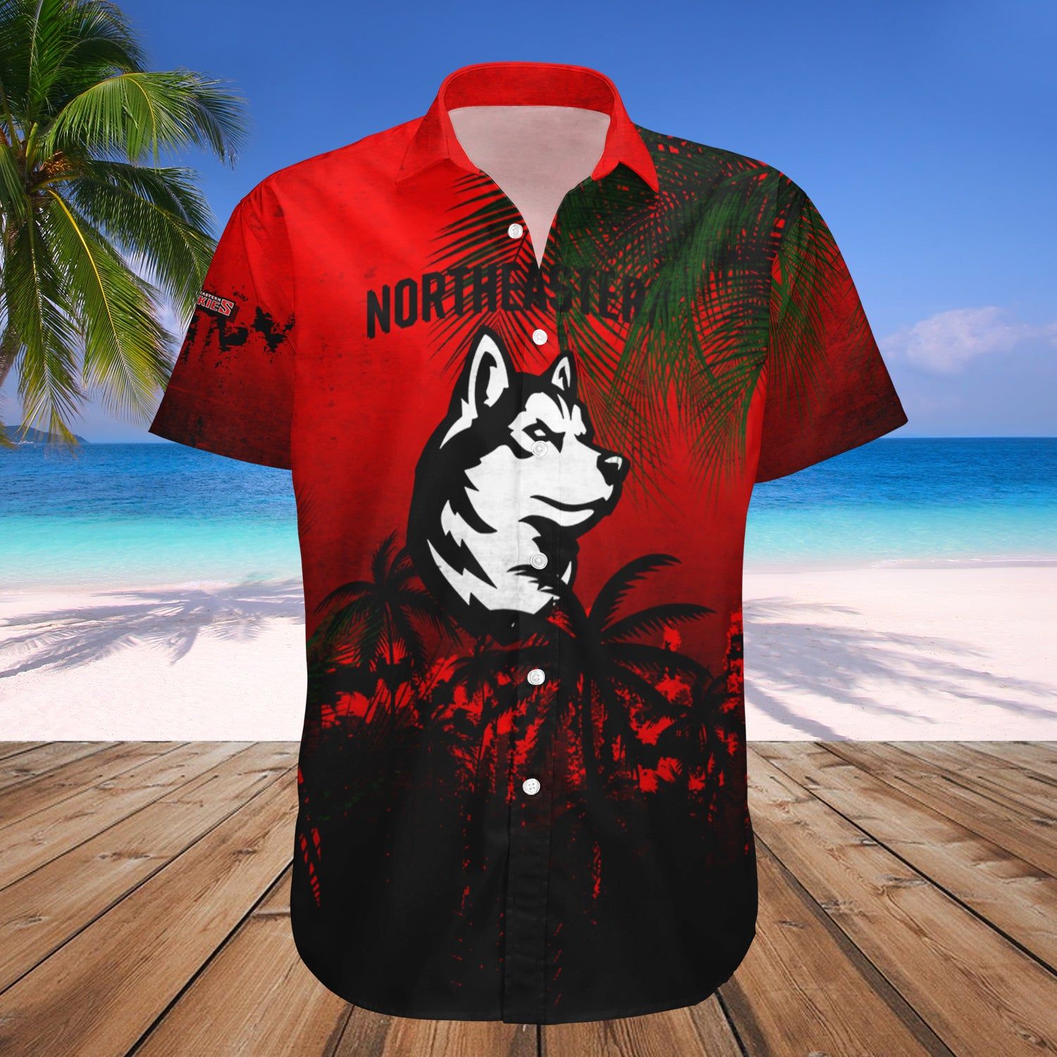 Northeastern Huskies Hawaii Shirt Coconut Tree Tropical Grunge – NCAA