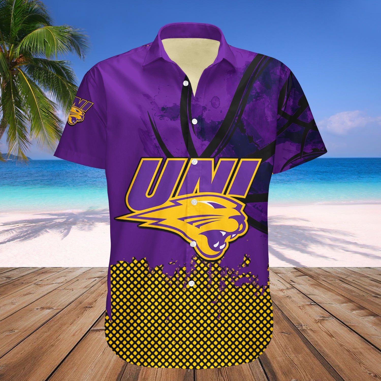 Northern Iowa Panthers Hawaii Shirt Basketball Net Grunge Pattern – NCAA