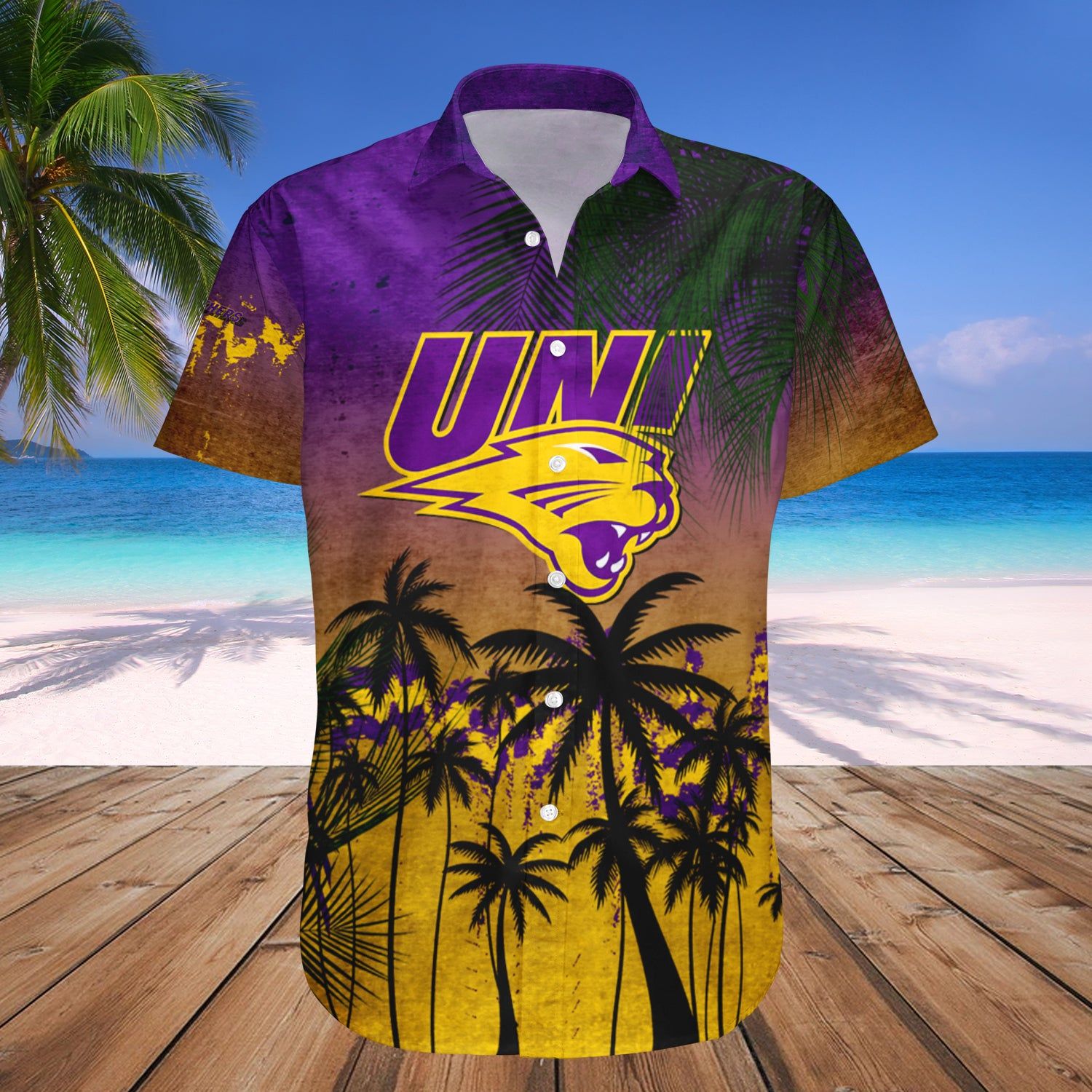 Northern Iowa Panthers Hawaii Shirt Coconut Tree Tropical Grunge – NCAA
