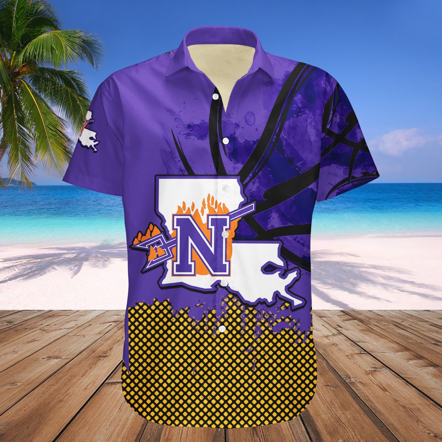 Northwestern State Demons Hawaii Shirt Basketball Net Grunge Pattern – NCAA