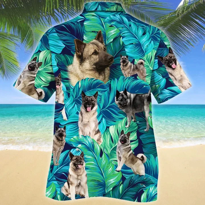 Norwegian Elkhound Dog Tropical Leave Trendy Hawaiian Shirt