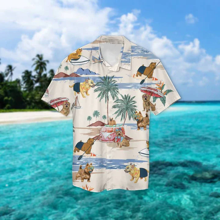 Norwich Terrier Summer Beach Trendy Hawaiian Shirt, Trendy Hawaiian Shirts For Men Women Short Sleeve Aloha Beach Shirt