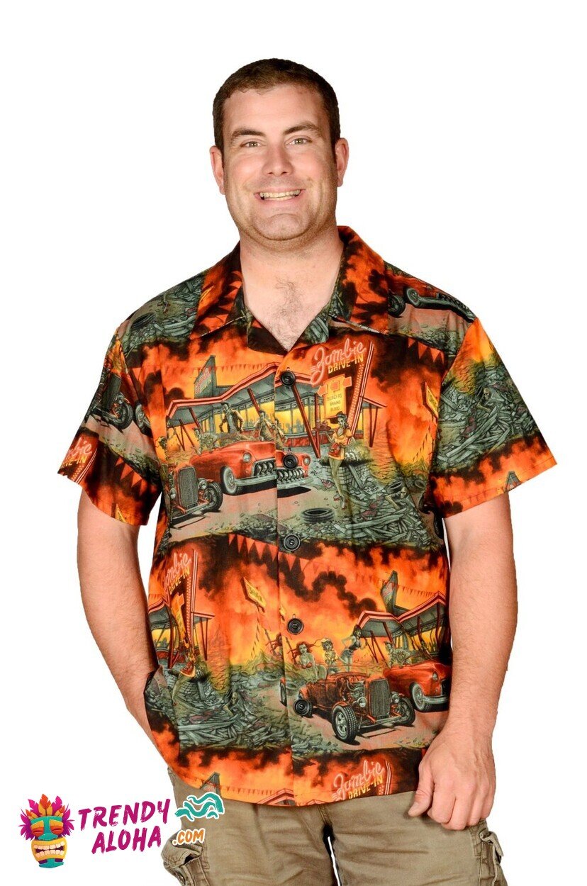 Nostalgic Zombie Drive-In Movie Retro Pattern Hawaiian Themed Shirt