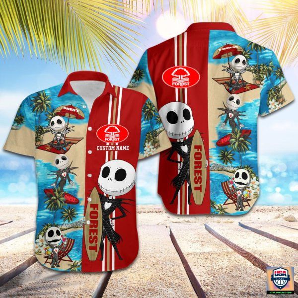 Nottingham Forest Fc Custom Name Happy Skull Hawaiian Shirt