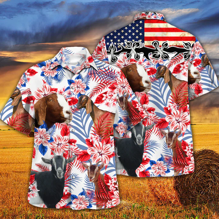 Nubian Goat American Flag Aloha Hawaiian Shirt Men and Women