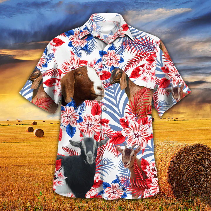 Nubian Goat Lovers American Flag Trendy Hawaiian Shirt, Nubian Goat Aloha Trendy Hawaiian Shirt, Trendy Hawaiian Shirt Men, Trendy Hawaiian Shirt Women
