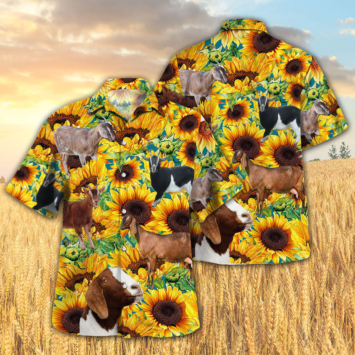 Nubian Goat With Sunflowers 3D Hawaiian Shirt Elegant Design