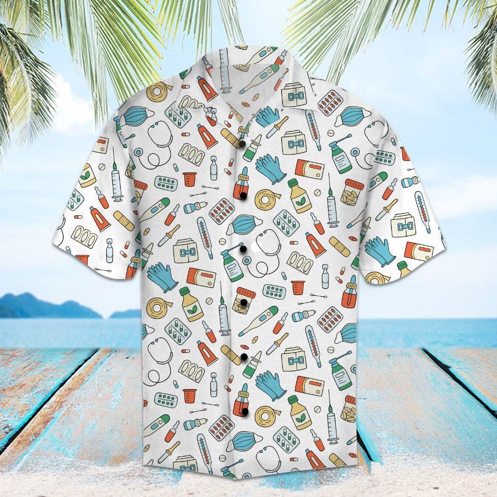 Nurse Hawaiian Shirt White Pattern Aloha Shirt Nurse Hawiai Shirt