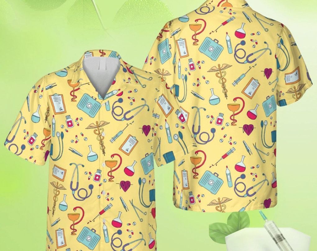 Nurse Tools Yellow Hawaiian T-Shirt, Doctor, The Caduceus Summer Shirt, Meaningful Birthday Presents, Hawaii Shirt Party Summer, Gift Family