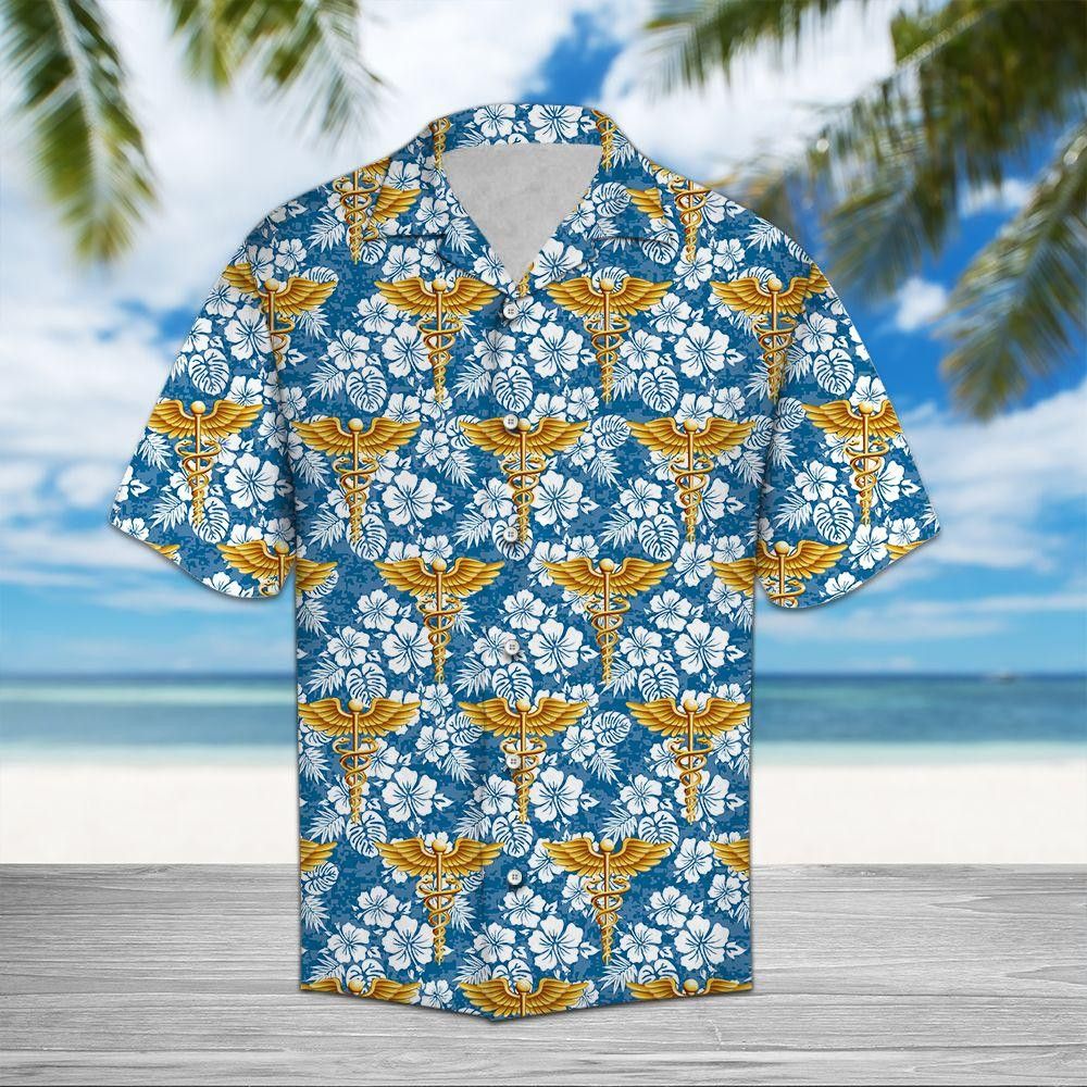 Nurse Trendy Hawaiian Shirt Nurse Caduceus Tropical Aloha Shirt Nurse Hawiai Shirt