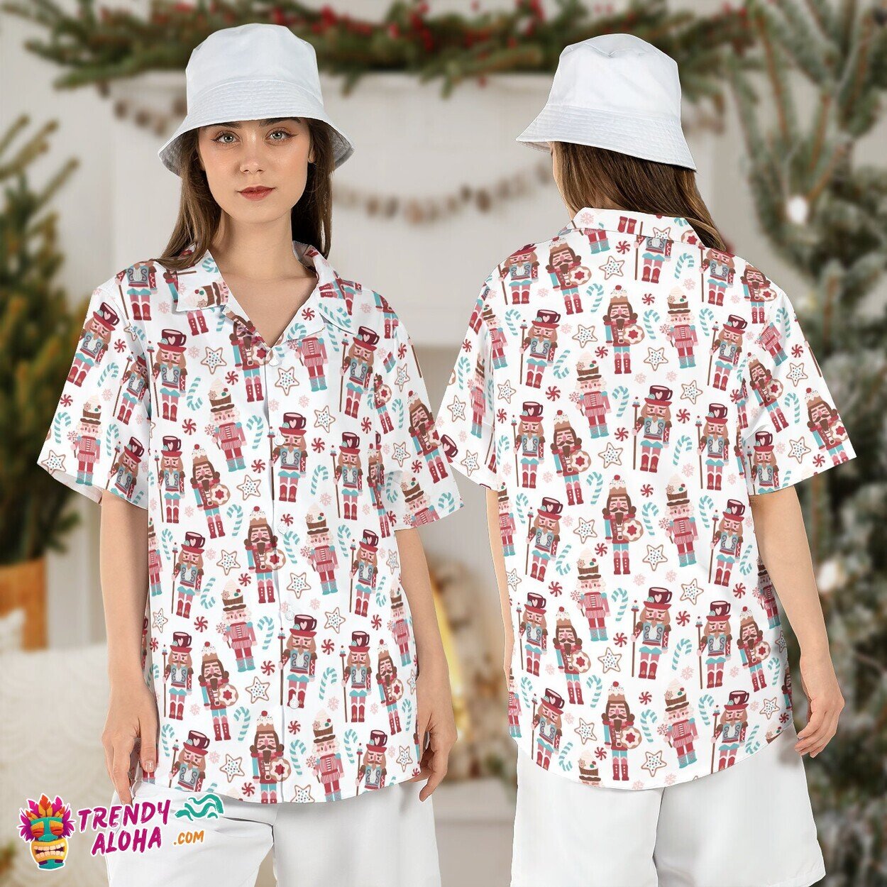 Nutcracker Xmas Candy Cane Button Up Christmas Hawaiian Aloha Shirt