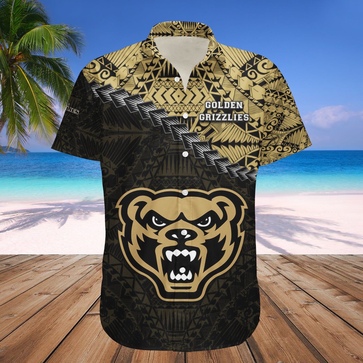 Oakland Golden Grizzlies Hawaii Shirt Grunge Polynesian Tattoo – NCAA