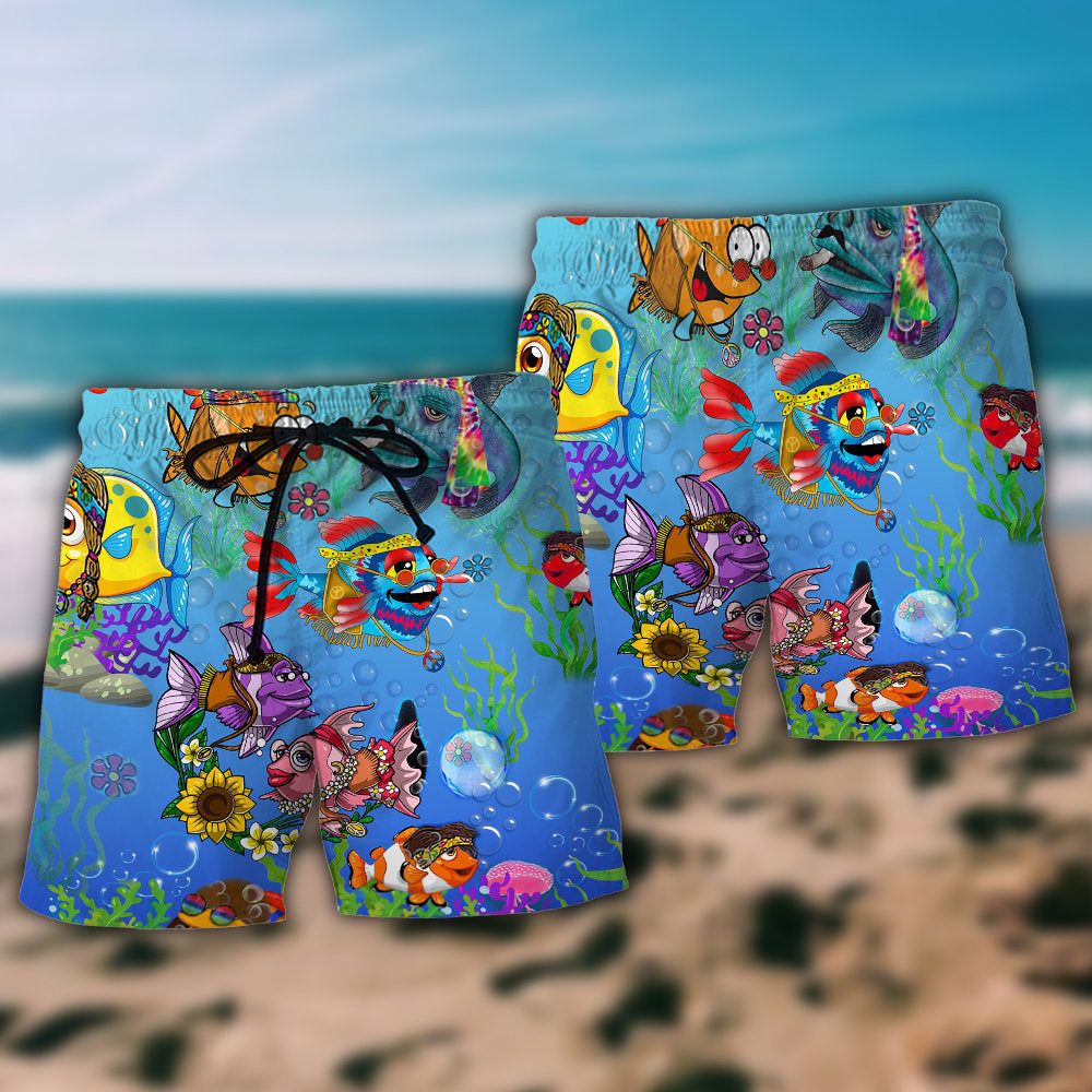 Ocean Joy To The Fishes In The Deep Blue Sea Joy To You And Me Trendy Aloha Hawaiian Beach Shorts