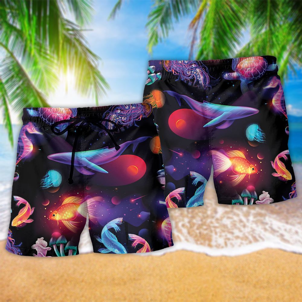 Ocean Love Fish Turtle Ocean World Trendy Aloha Hawaiian Beach Shorts