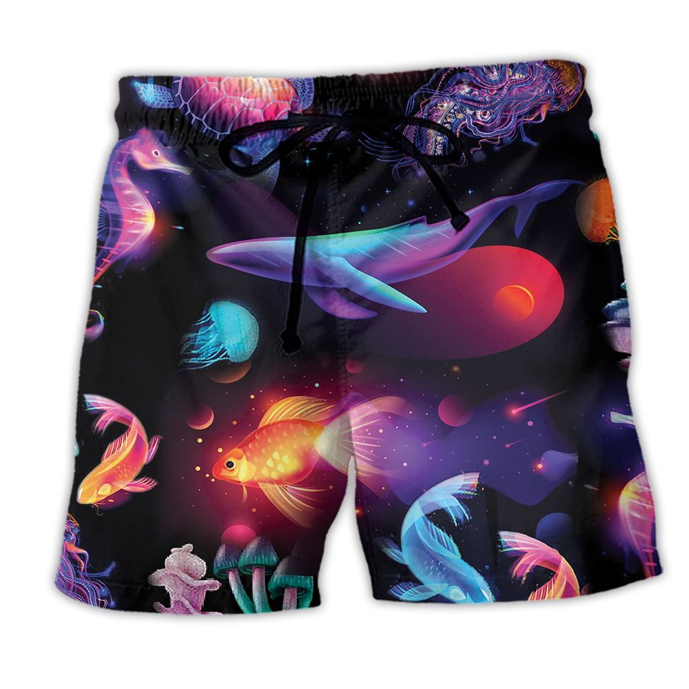 Ocean Love Fish Turtle Ocean World Trendy Aloha Hawaiian Beach Shorts