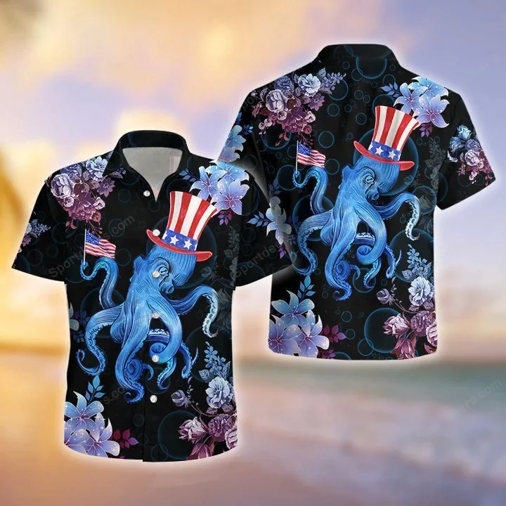 Ocean Octopus 4Th July Tropical Trendy Hawaiian Shirt, Summer Gift, Trendy Hawaiian Shirts For Men, Aloha Beach Shirt