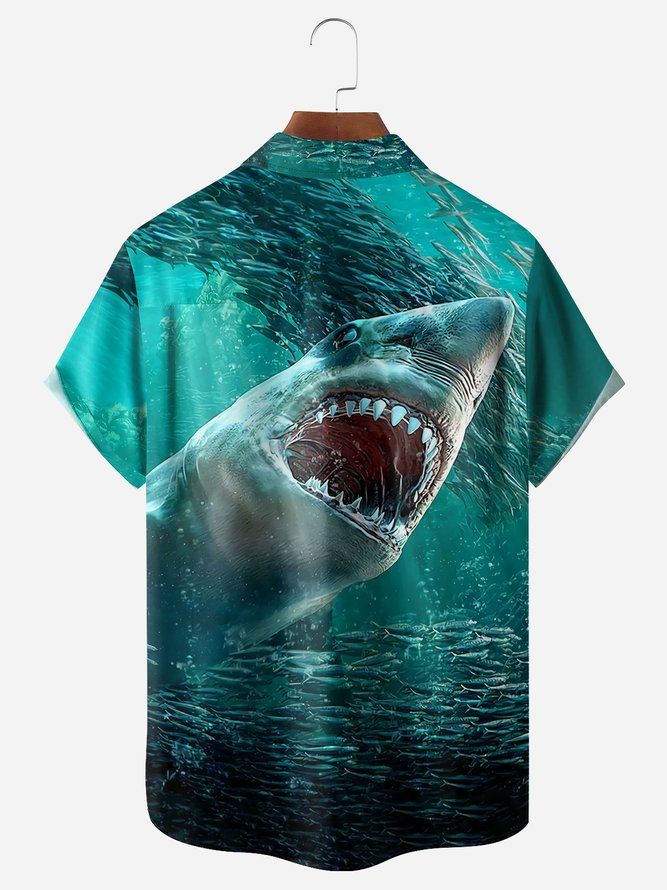 Ocean Shark Chest Pocket Short Sleeve Hawaiian Shirt
