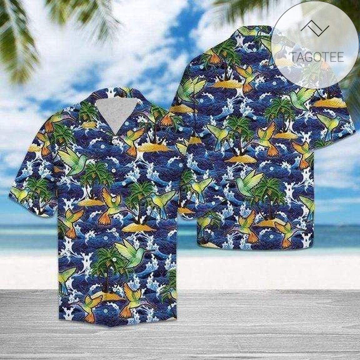 Ocean Waves Hummingbird Tropical Vibe Hawaiian Shirts