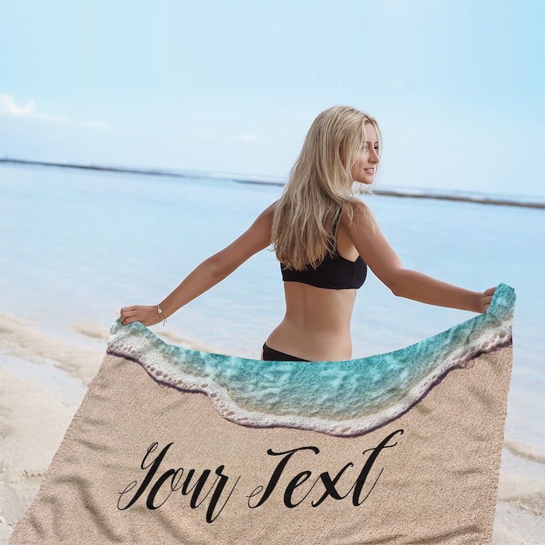 Ocean Waves Sand Design Personalized Beach Towels Spring Vacation Gift