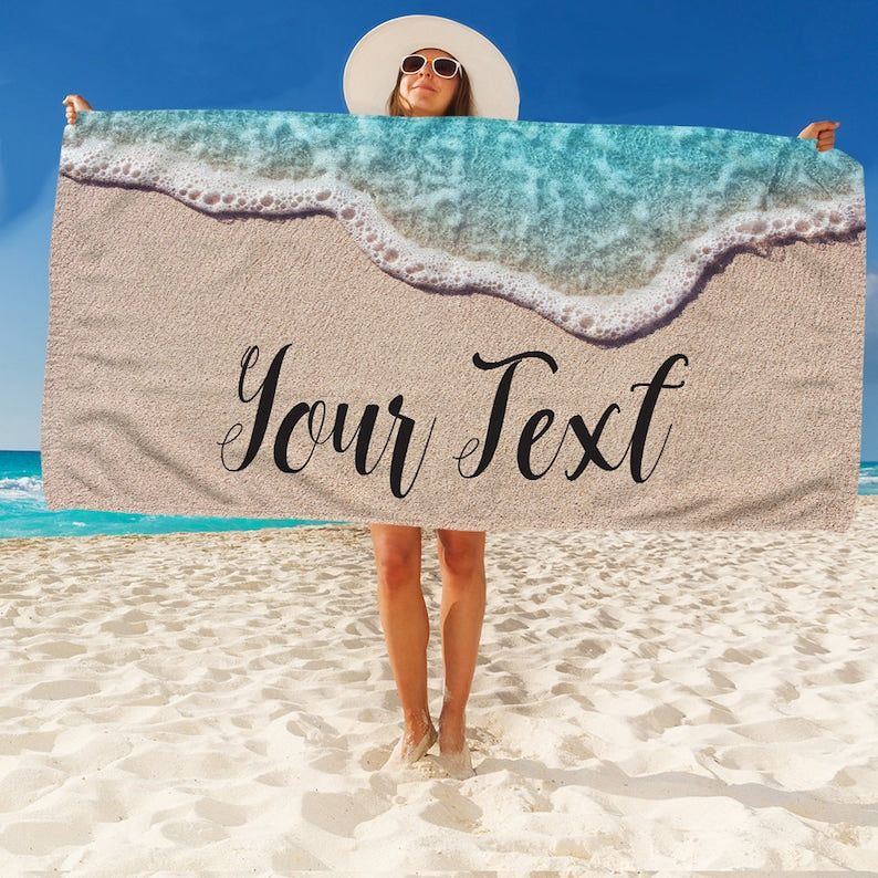 Ocean Waves Sand Design Personalized Beach Towels Spring Vacation Gift