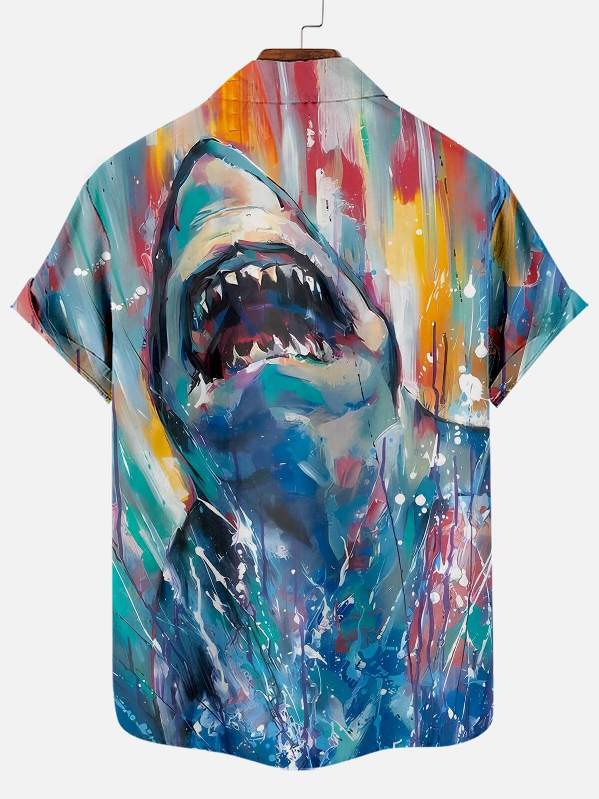 Oceanic Artistry: Hawaiian Shark Oil Painting Top