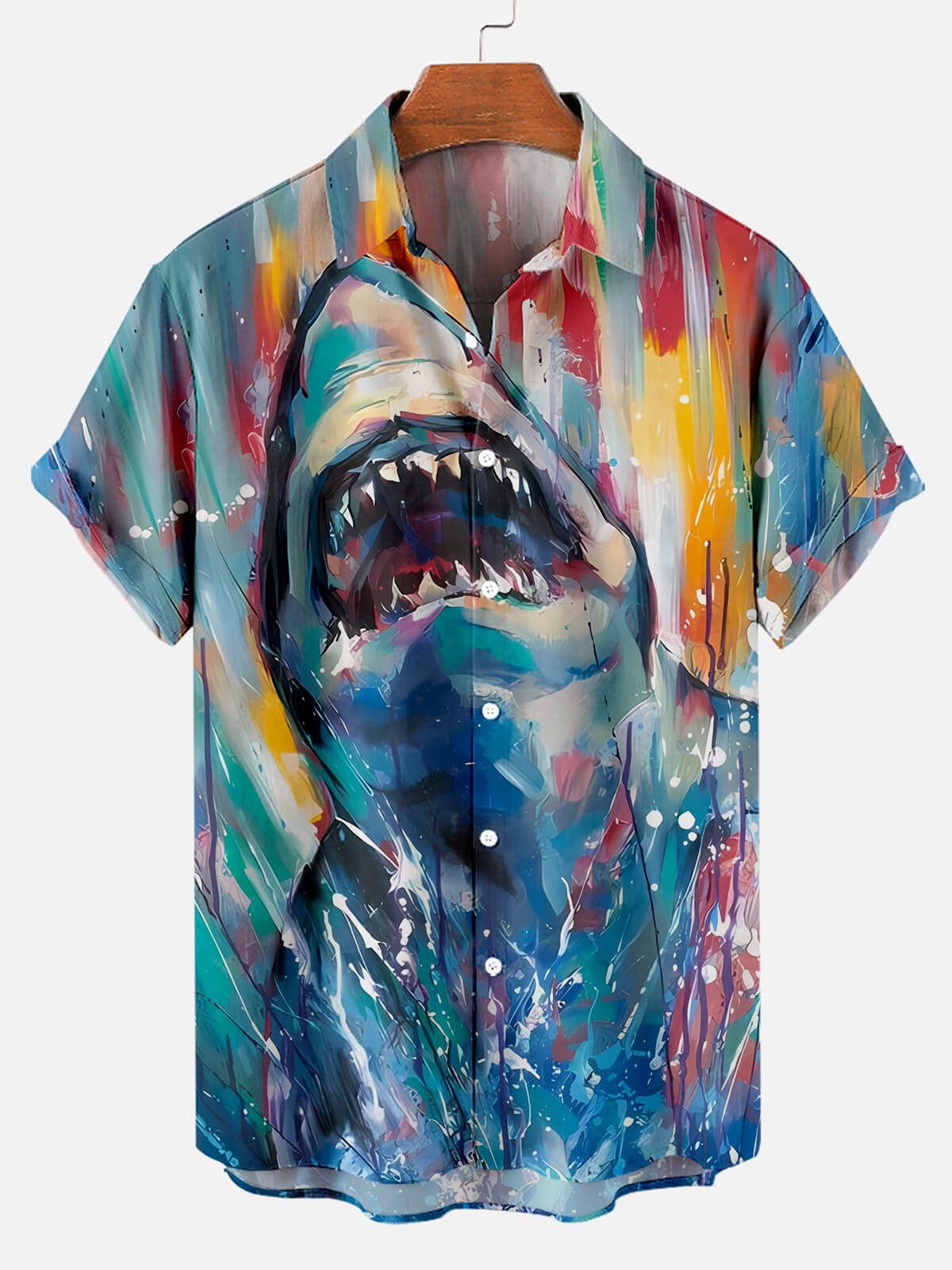 Oceanic Artistry: Hawaiian Shark Oil Painting Top Oceanic Artistry: Hawaiian Shark Oil Painting Top