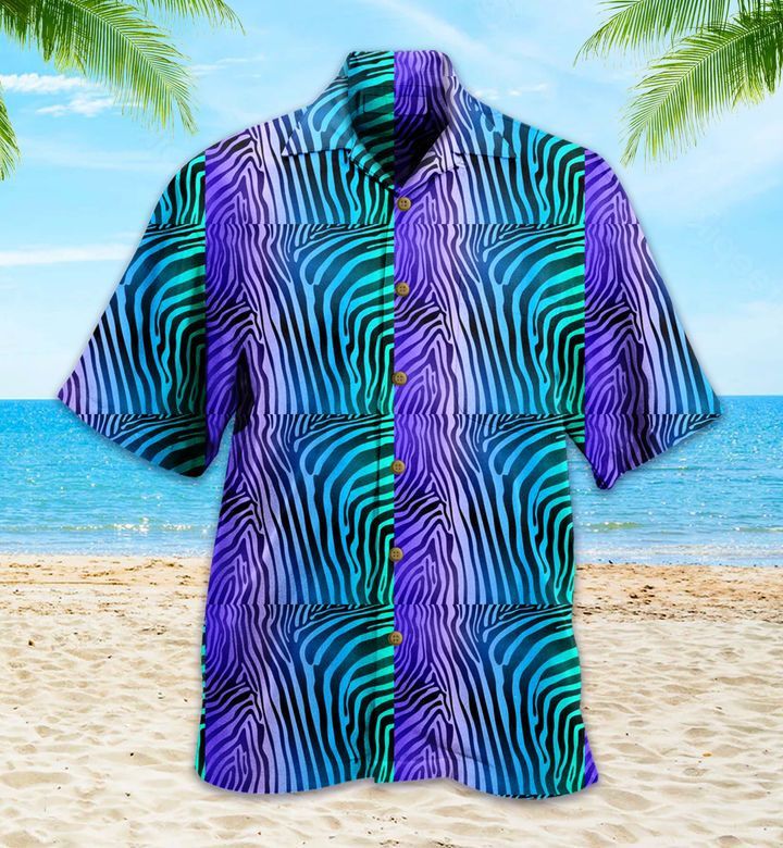Oceanic Hues Blue and Purple Zebra Hawaiian Shirt