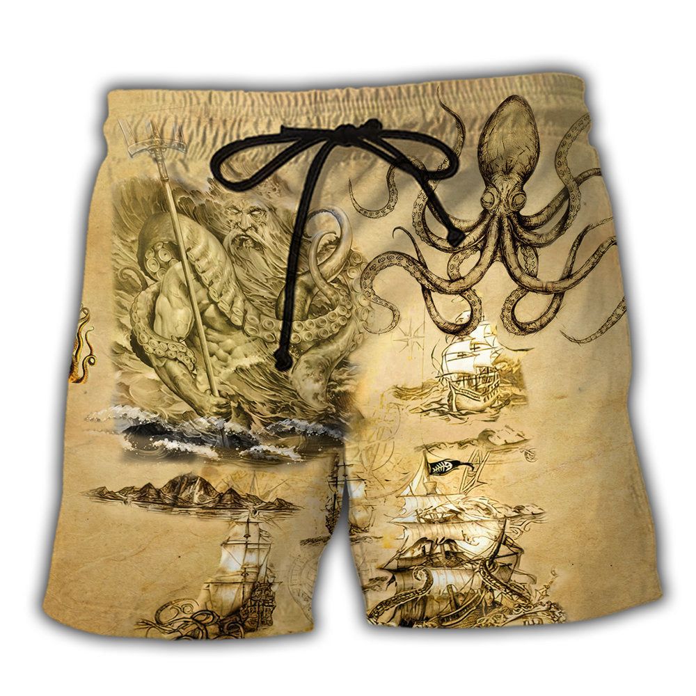Octopus Amazing And Sail Retro Trendy Aloha Hawaiian Beach Shorts Octopus Amazing And Sail Retro Trendy Aloha Hawaiian Beach Shorts