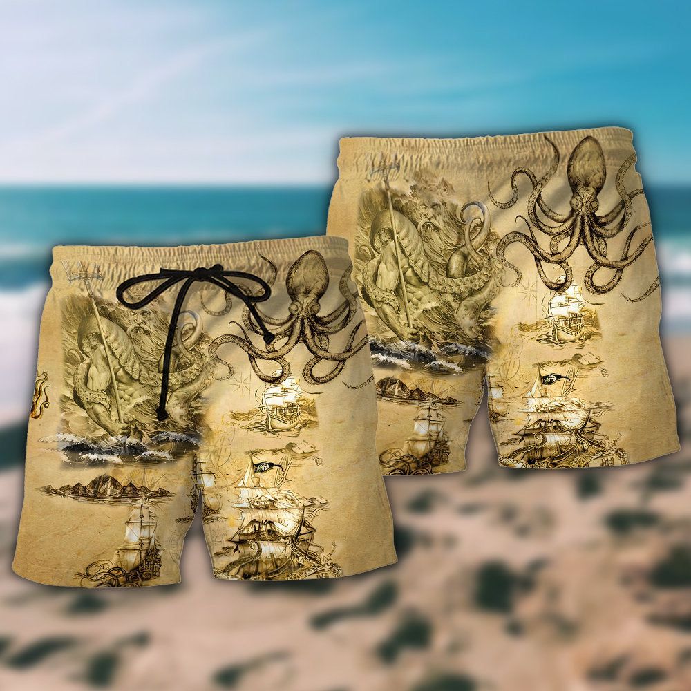 Octopus Amazing And Sail Retro Trendy Aloha Hawaiian Beach Shorts