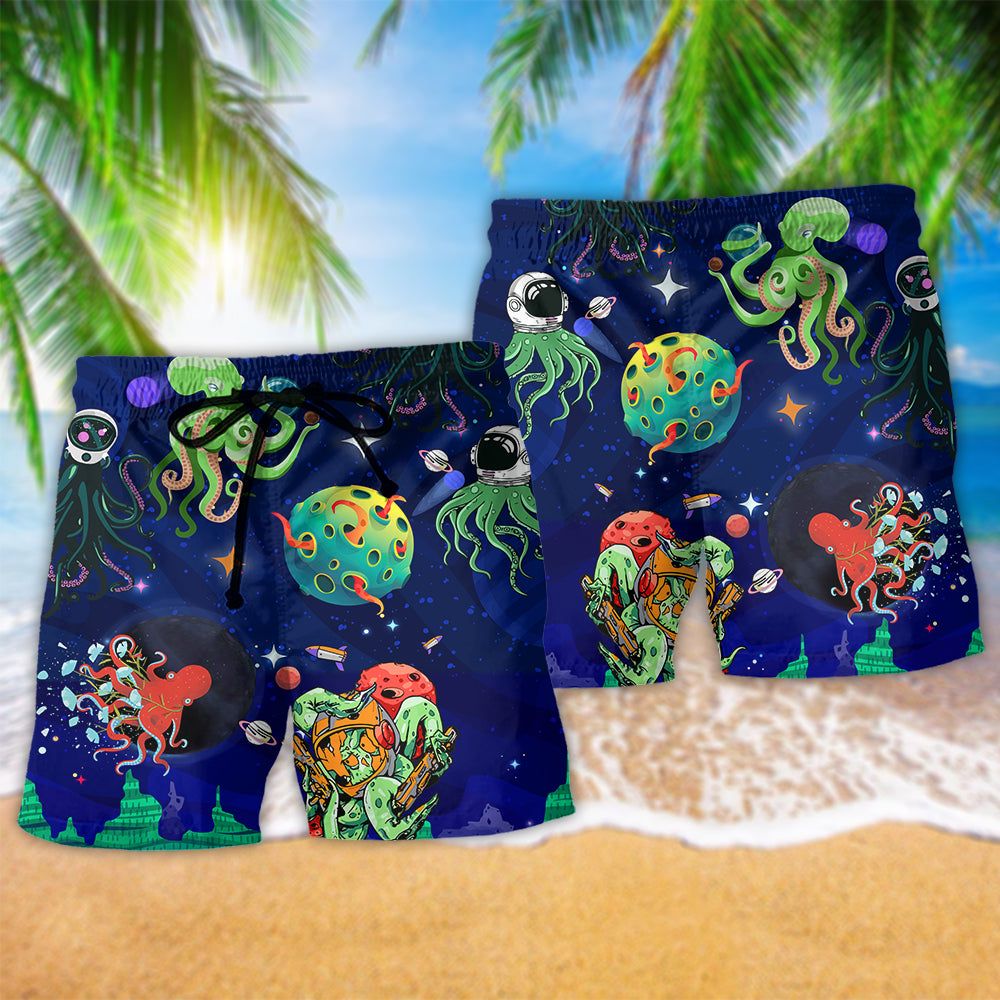 Octopus Astronaut Galaxy Cool Style Trendy Aloha Hawaiian Beach Shorts